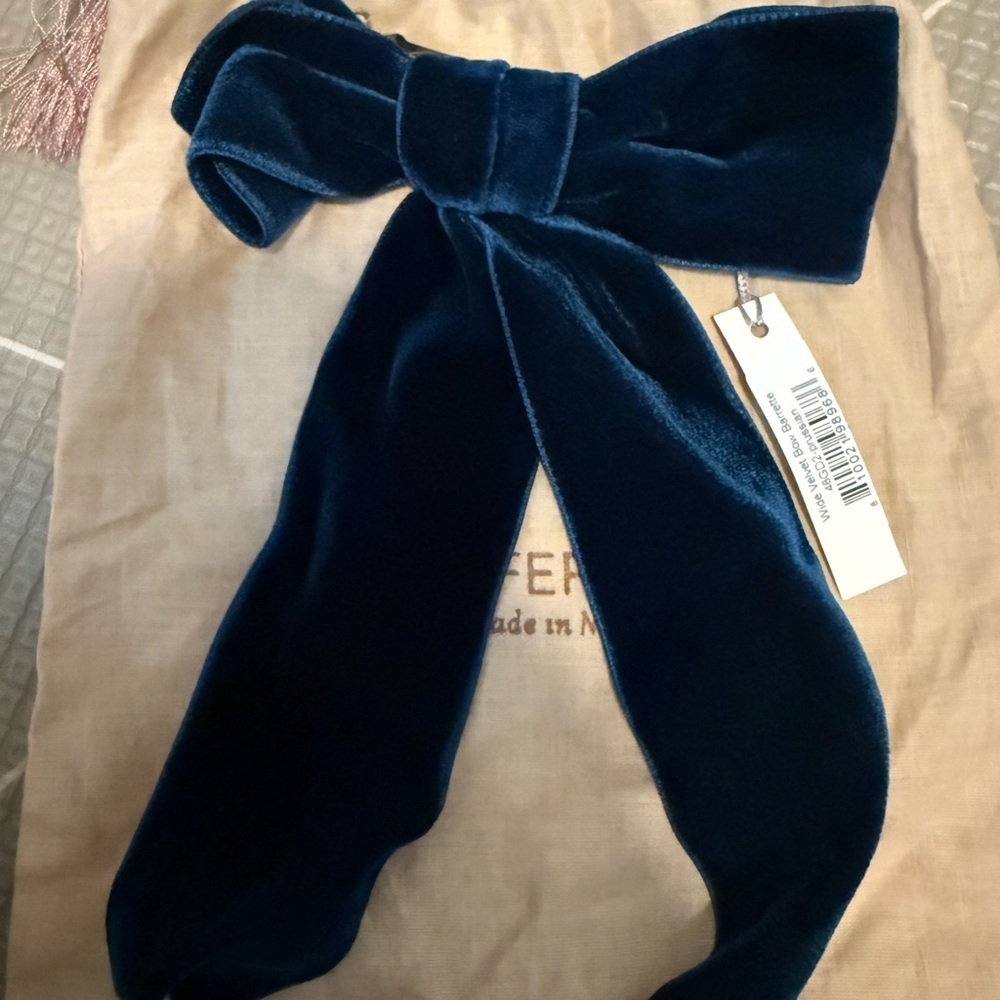 Jennifer Behr Prussian Blue Velvet Hair Bow Wide Barette